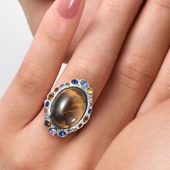 South African Tiger's Eye Austrian Crystal Ring Size 9 - Picture 2 of 6